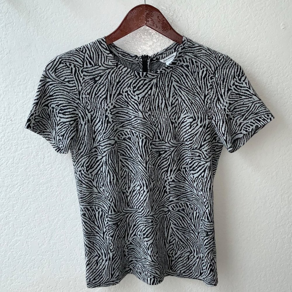 CLUB MONACO Zebra Print Top Black White Knit - Picture 6 of 10